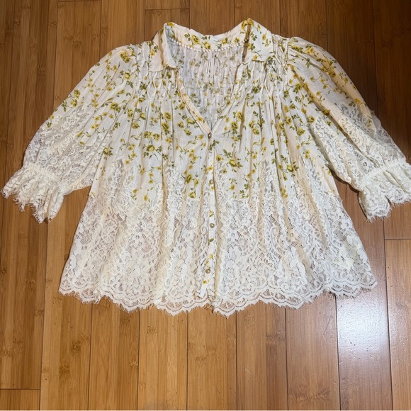 Anthropologie Ethereal Dainty Ditsy Floral Victorian Lace Cottage Blouse Size S - Picture 5 of 16